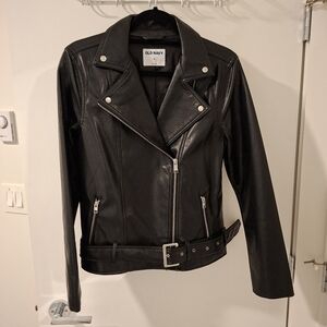 Old Navy Women's Black (p)Leather/Vegan Leather Biker Jacket (Size M)